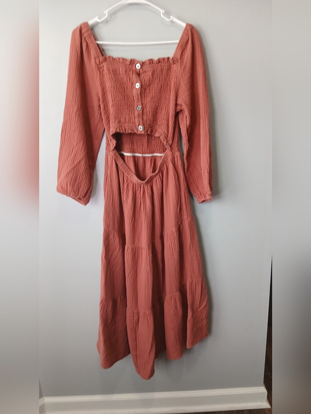 Midi Tiered Milkmaid Dress Womens Small Festival Cottagecore Boho Pockets - Picture 4 of 6
